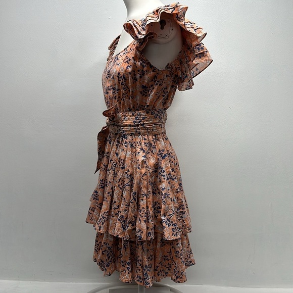 Cleobella Britt Mini Dress Sleeveless Positano Floral Flowers Tiered Pink Small - Picture 8 of 11